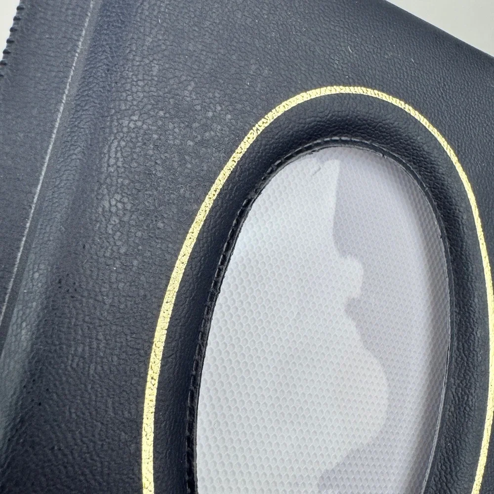 Small Vtg Dark Navy Blue Faux Leather Photo Pic Album Gold Accents